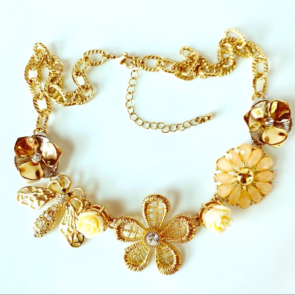 Jewelry Gold Tone Lace Floral Flower Statement Necklace Poshmark